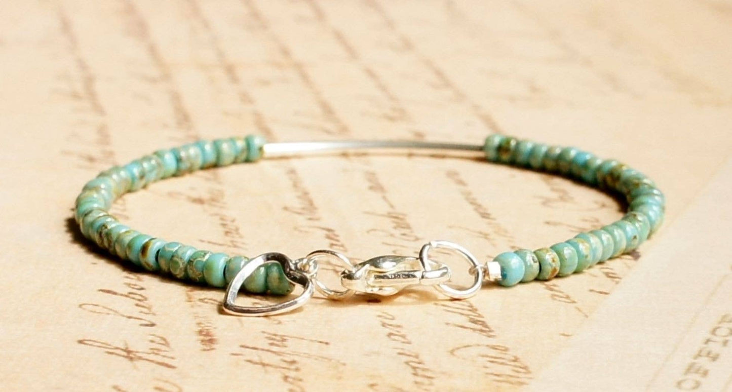 Turquoise Blue Sterling Silver Bar Bracelet: 7"
