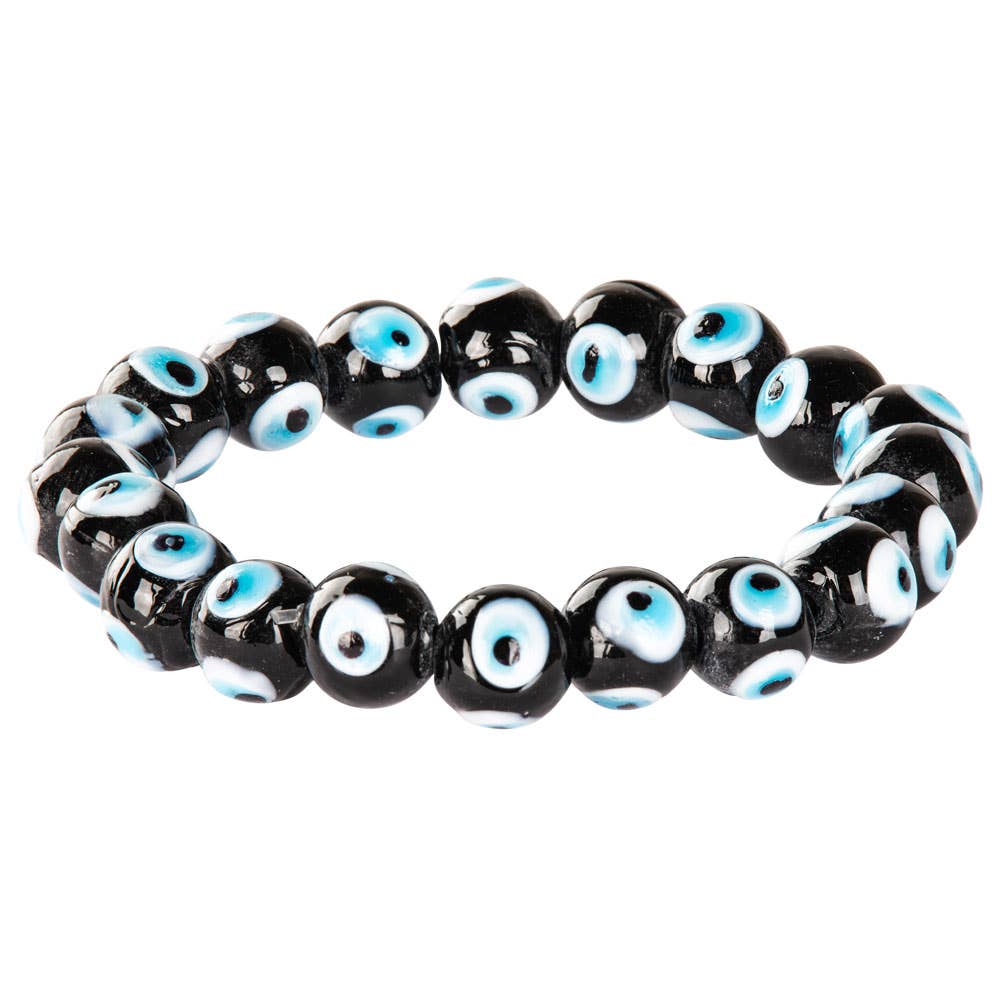 BLACK GLASS BEAD EVIL EYE BRACELET