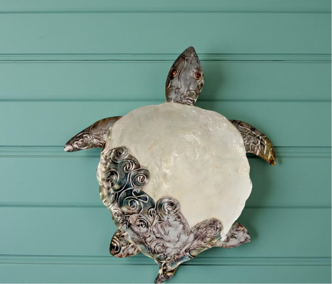 White Capiz Shell & Metal Sea Turtle Wall Art