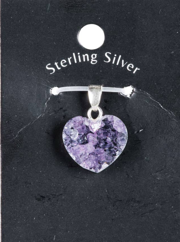 SMALL AMETHYST DRUZY HEART PENDANT WITH STERLING SILVER