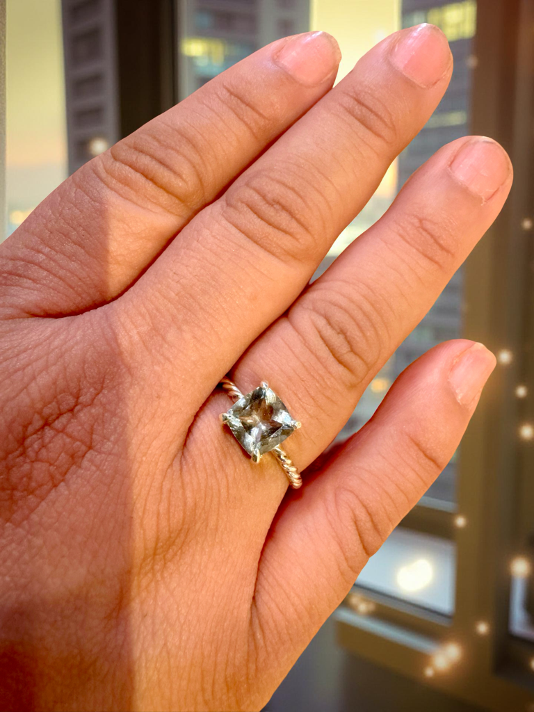 Radiant Princess-Cut Aquamarine Ring – Sterling Silver Twist Band (Size 9)