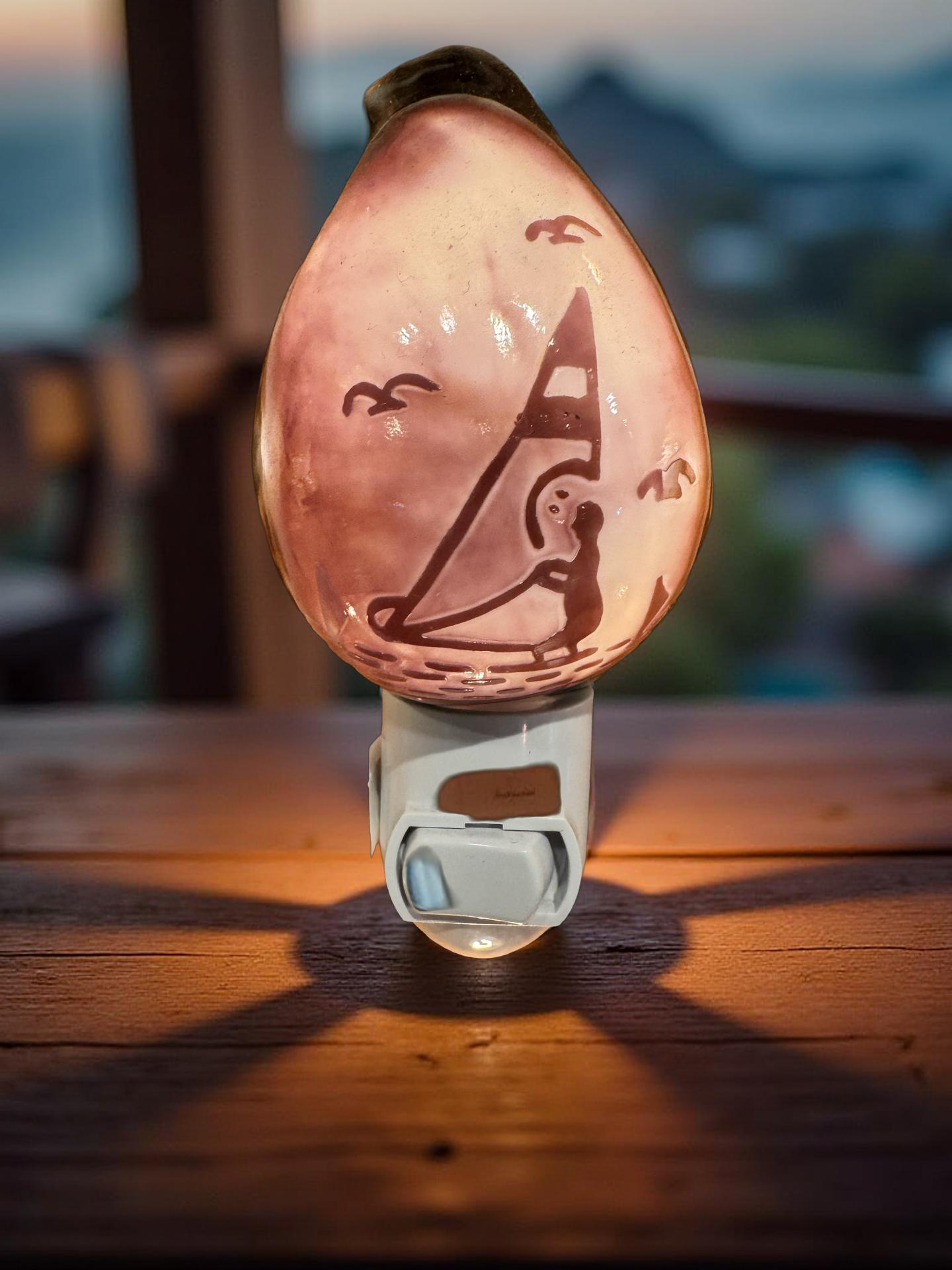 Carved Tiger Cowrie Sailboat Sea Shell Nightlight