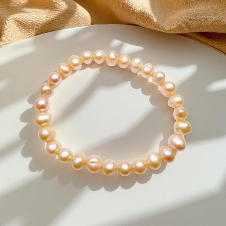 7-8mm Freshwater Pearl Champagne Rose Peach Bracelet