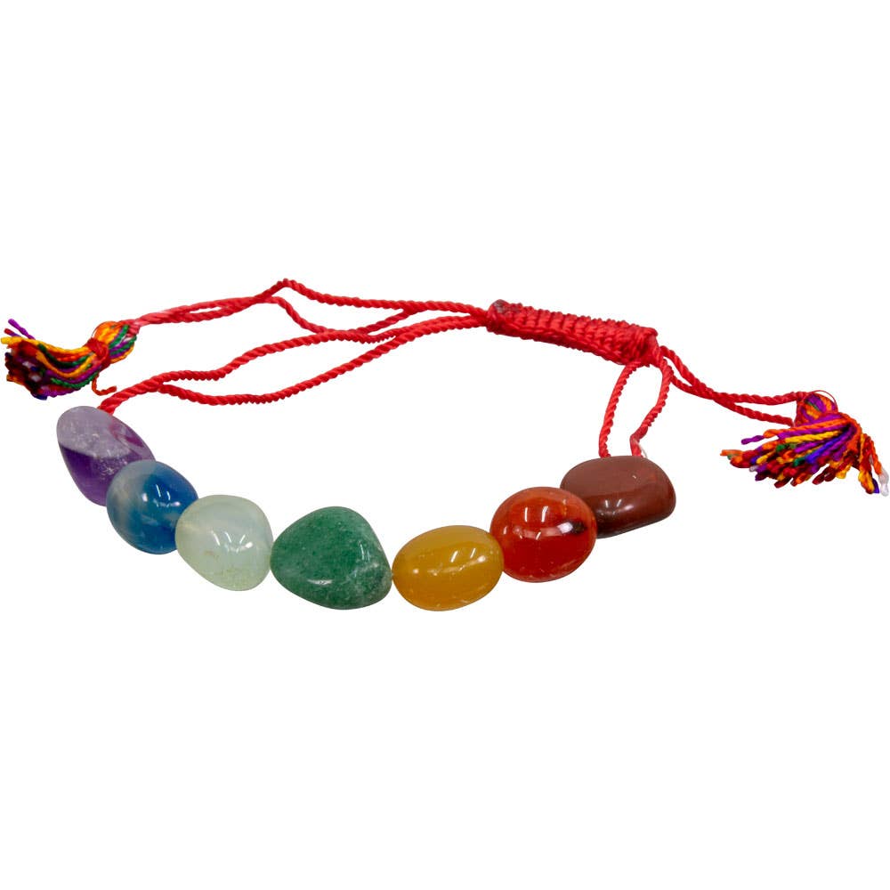 Tumbled Stones Bracelet Adjustable With Tassel 7 Chakras