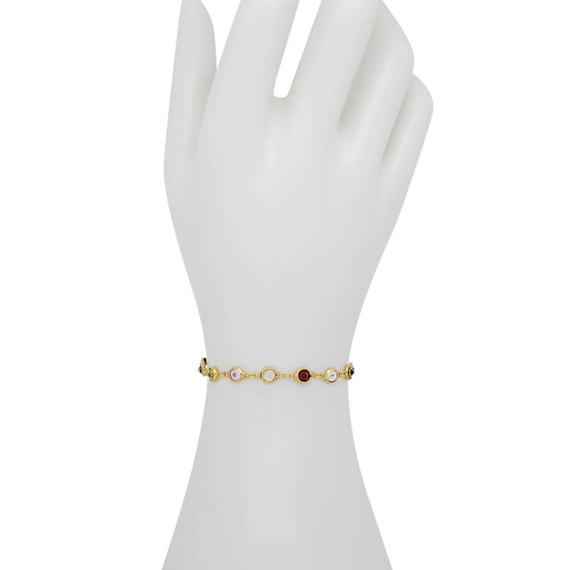 Gemstones Gold Plated Silver Link Bracelet