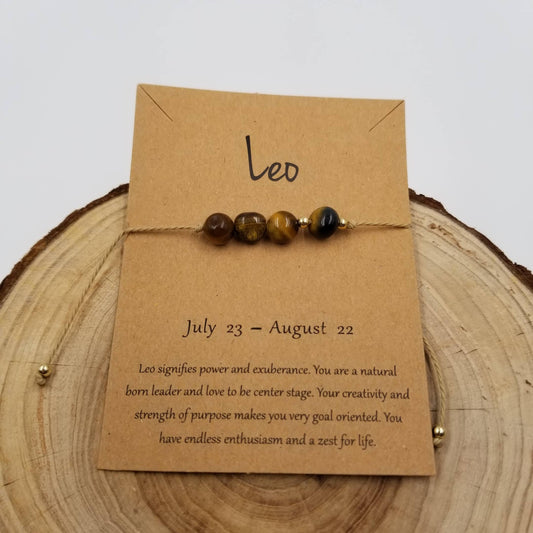 Natural Stone Handwoven Constellation Bracelet with Card: Leo