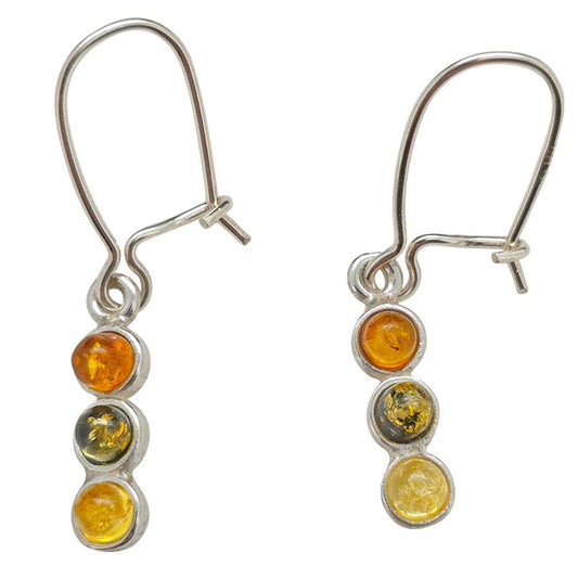 Multi Color Amber Sterling Silver Earrings On Hooks