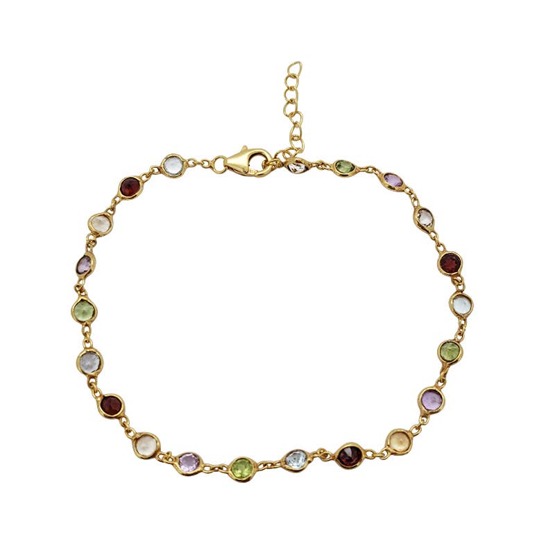 Gemstones Gold Plated Silver Link Bracelet