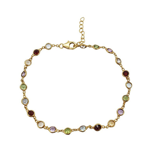 Gemstones Gold Plated Silver Link Bracelet