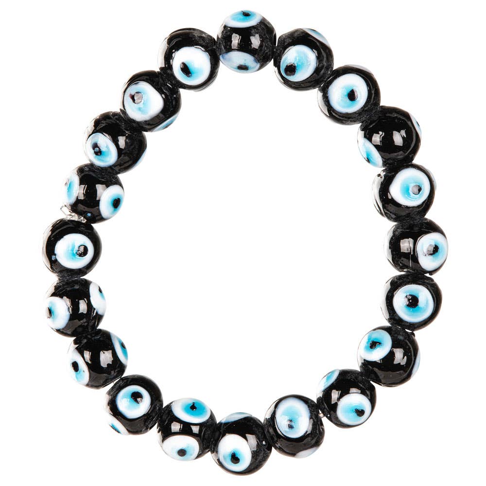 BLACK GLASS BEAD EVIL EYE BRACELET