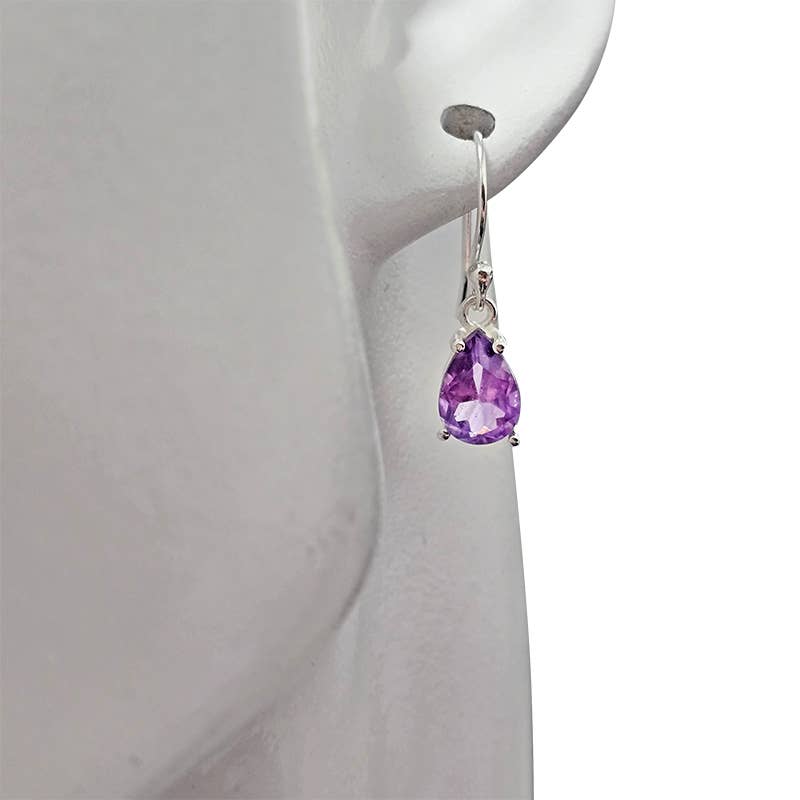 Amethyst  Sterling Silver Earrings On Hooks