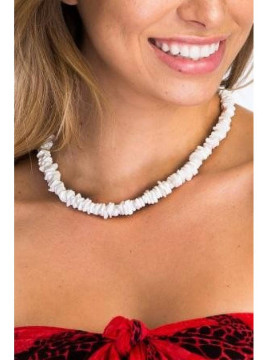 18" White Rose Clam Shell Necklace