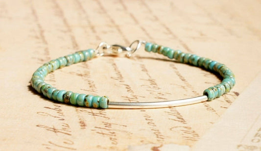 Turquoise Blue Sterling Silver Bar Bracelet: 7"