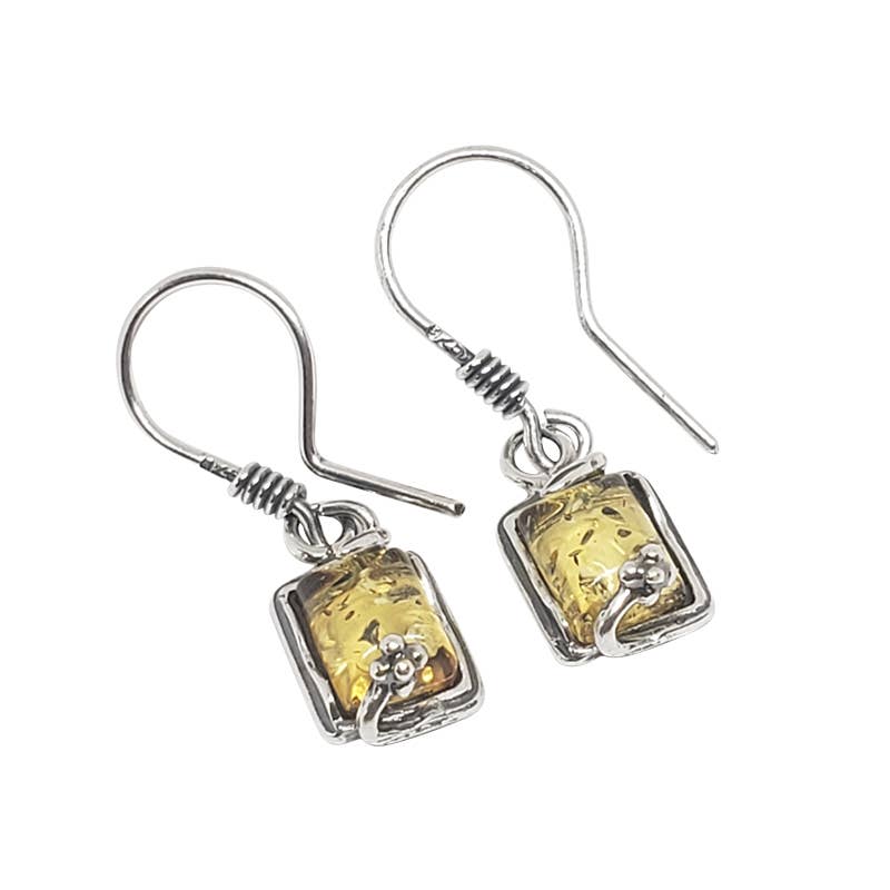 Rectangle Citrine Amber Sterling Silver Earrings