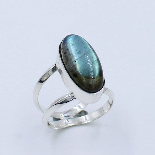 Labradorite Oval 925 Sterling Silver Ring: 9