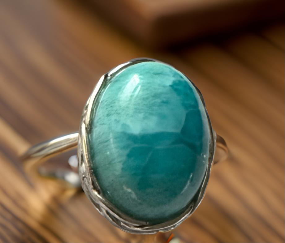 Ocean Soul – One of a Kind Large Larimar Ring in Sterling Silver (Size 9)