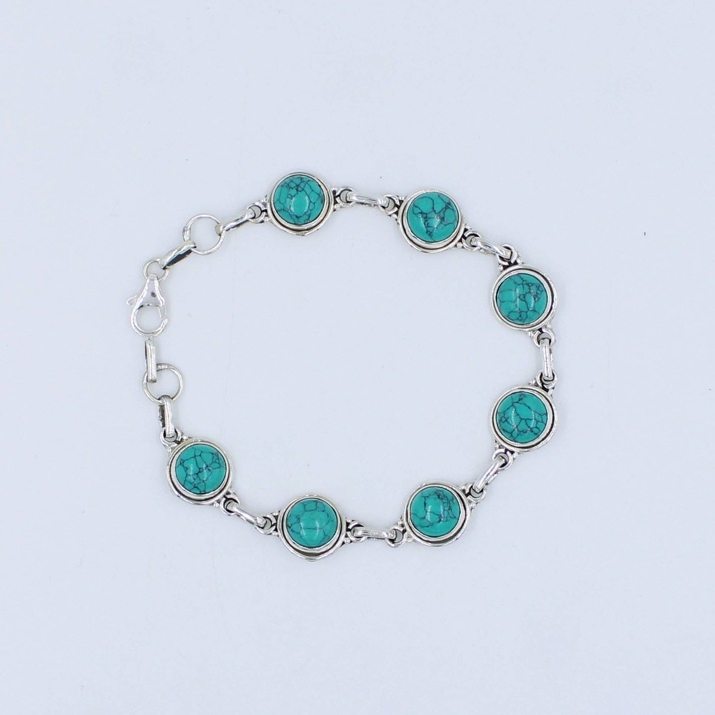 Natural Turquoise Cabochon 925 Sterling Silver Bracelet