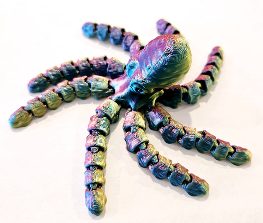 3D Printed Flexi Octopus Juvenile: Metallic Tricolor (red/blue/gold)
