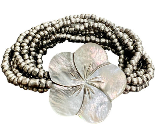Plumeria Stretch Bracelet - Silver
