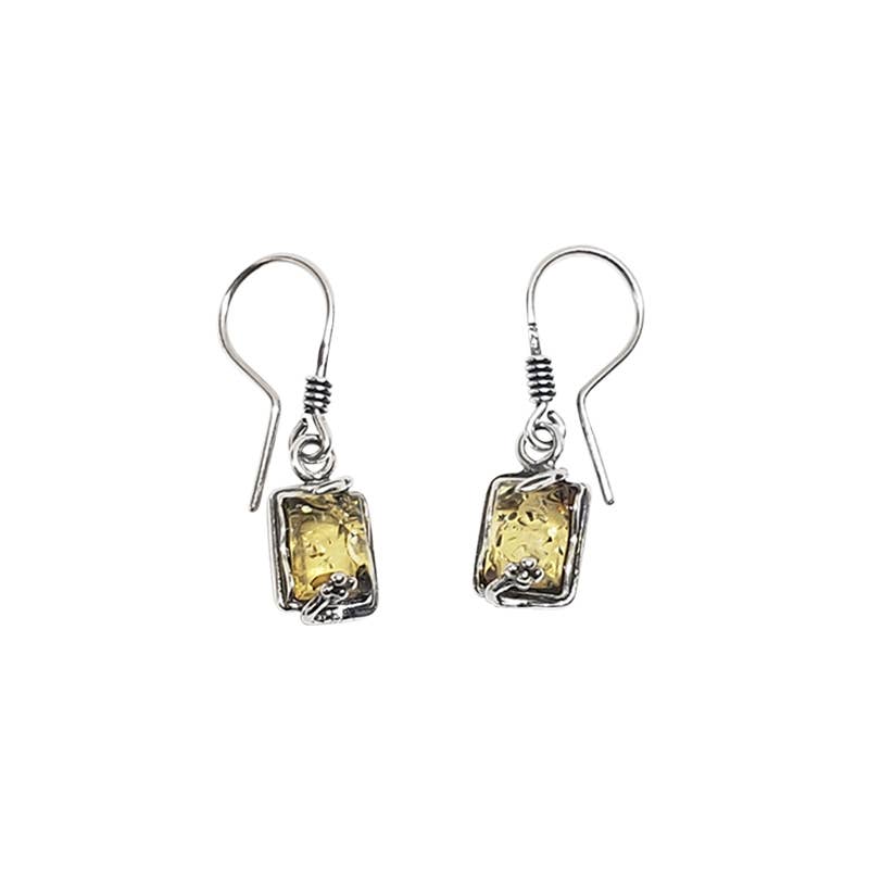 Rectangle Citrine Amber Sterling Silver Earrings