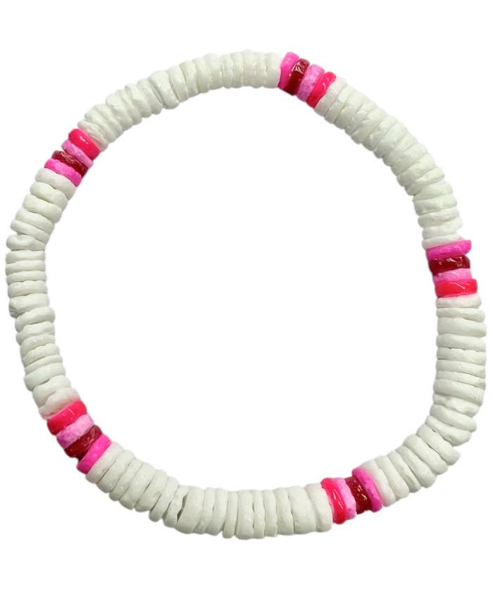 White and Pink Clam Shell Stretch Bracelet