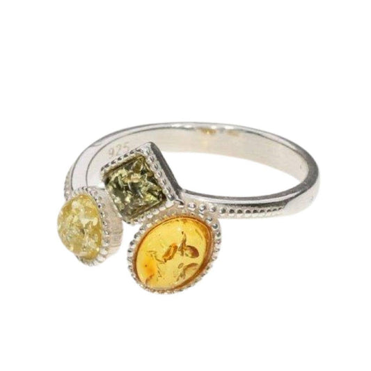 Multi-Color Amber Sterling Silver Adjustable Ring
