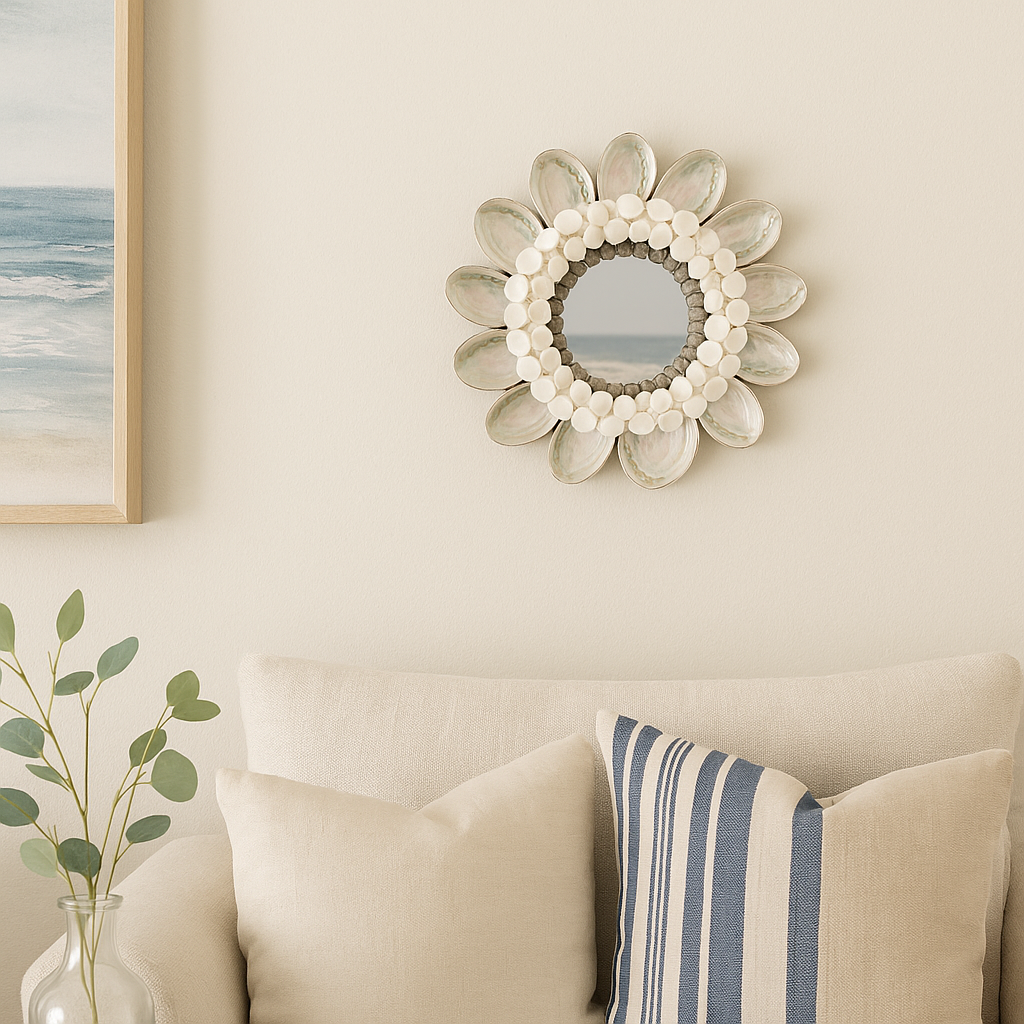 10” x 10” abalone and clam shell Rose mirror