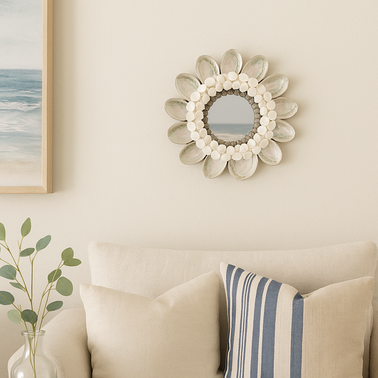 10” x 10” abalone and clam shell Rose mirror