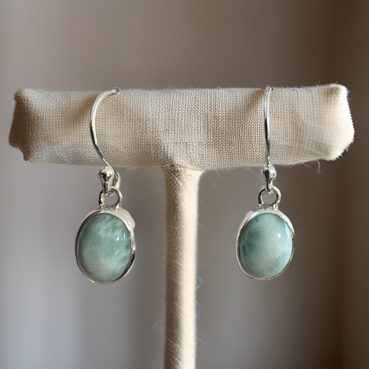 Timeless Larimar Oval Dangle Earrings ~ Sterling Silver