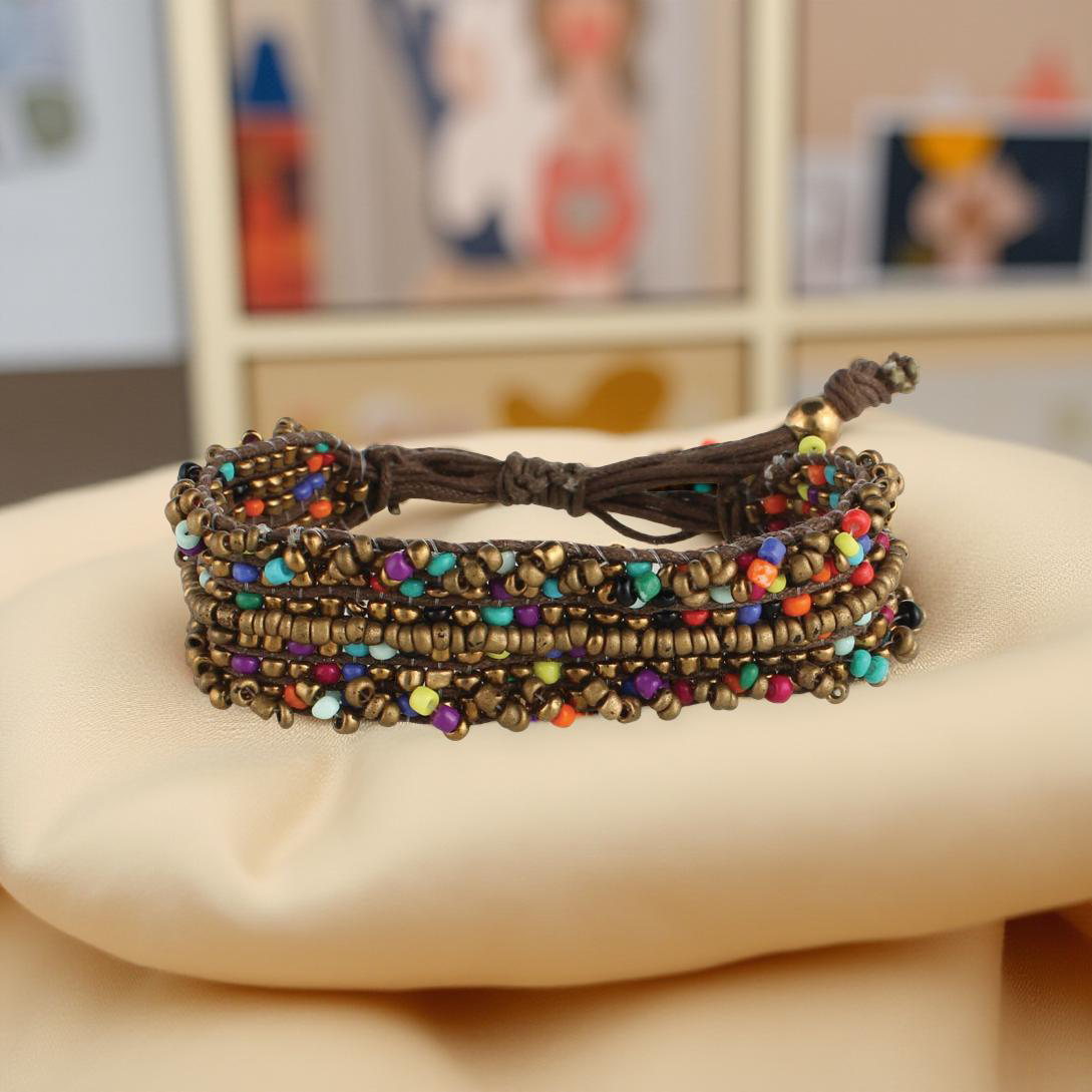 Boho Clusters Bronze & Multi Bead Pull Bracelet