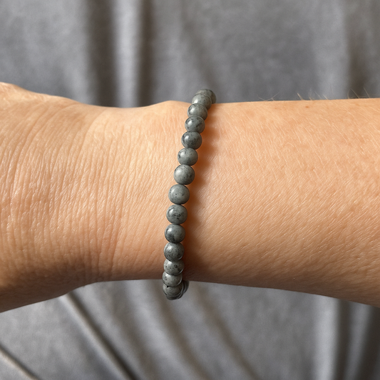 Elastic Bracelet 4mm Round Beads - Black Labradorite