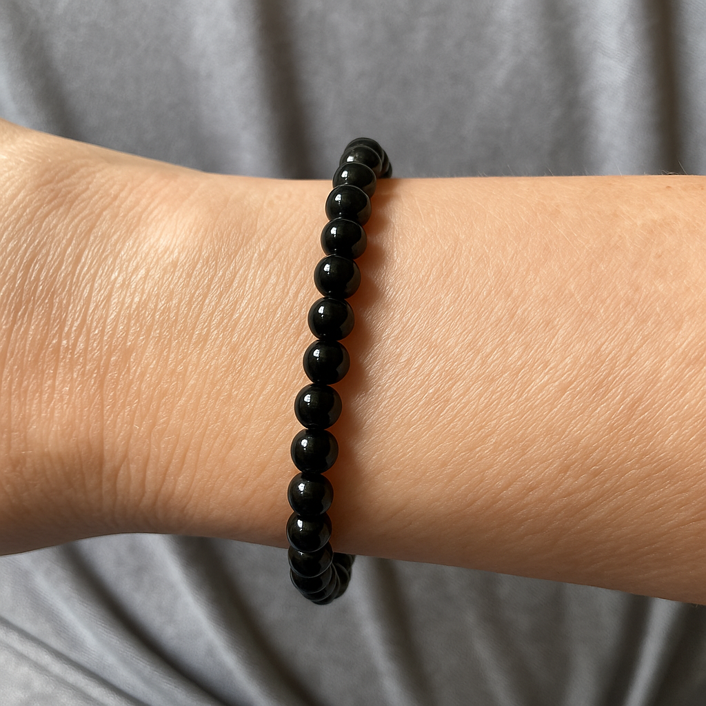 Elastic Bracelet 4mm Round Beads - Black Obsidian (Each)
