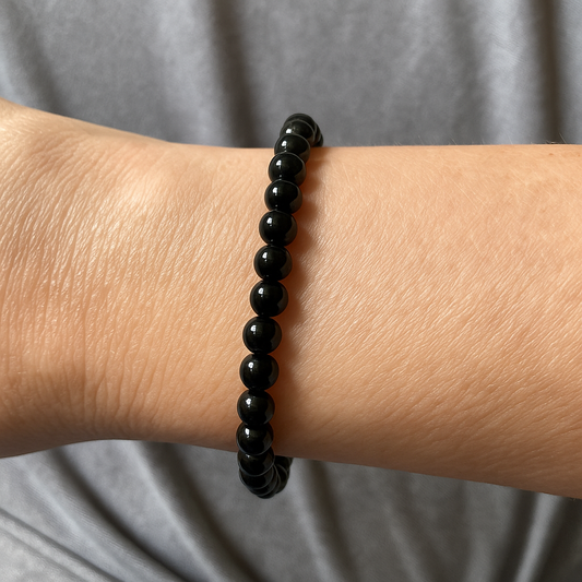 Elastic Bracelet 4mm Round Beads - Black Obsidian (Each)