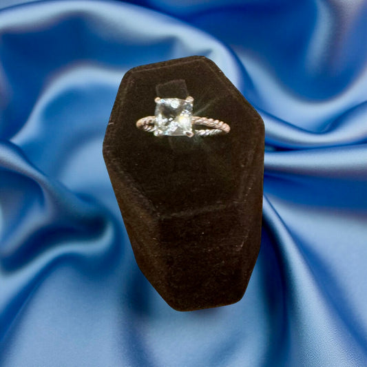 Radiant Princess-Cut Aquamarine Ring – Sterling Silver Twist Band (Size 9)