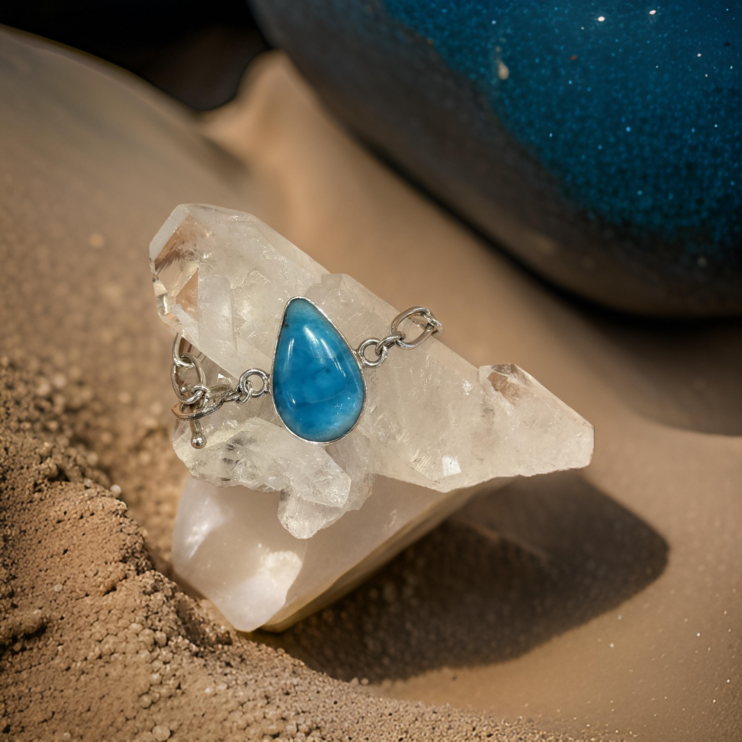 Ocean Depths | Dark Blue Larimar Teardrop Bracelet – Sterling Silver