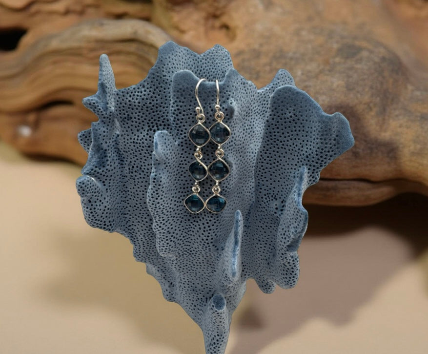 London Blue Topaz Solid 925 Sterling Silver Dangle Earrings