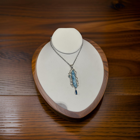 Ocean’s Elegance – Larimar, Tanzanite, Opal & Blue Topaz Statement Necklace