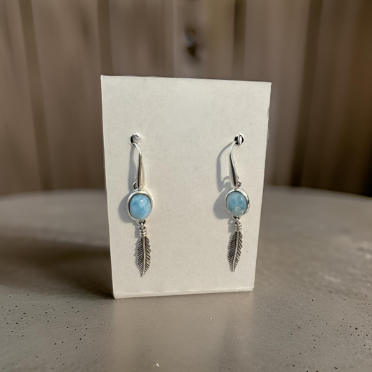 Larimar Dangle Earrings with Sterling Silver Feather Accent
