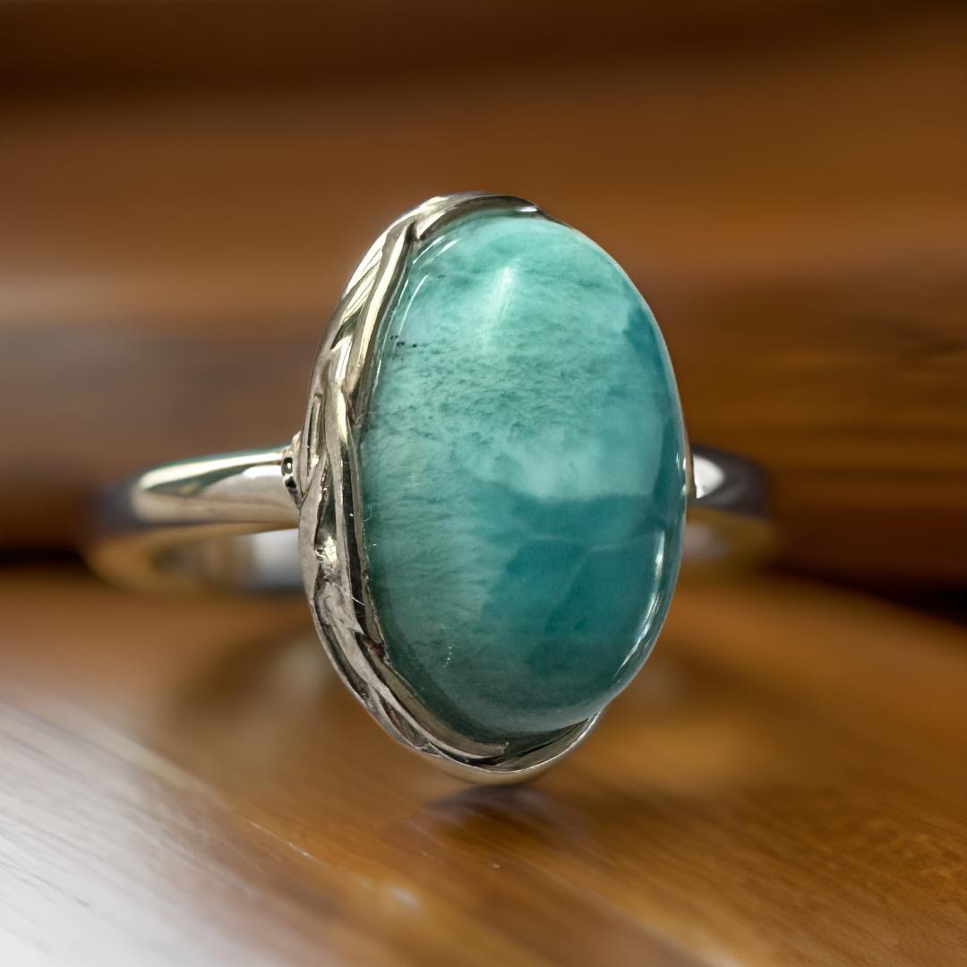 Ocean Soul – One of a Kind Large Larimar Ring in Sterling Silver (Size 9)