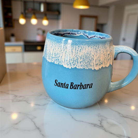 18 oz. Drip Glaze Blue Santa Barbara Mug-Ocean Wave Design