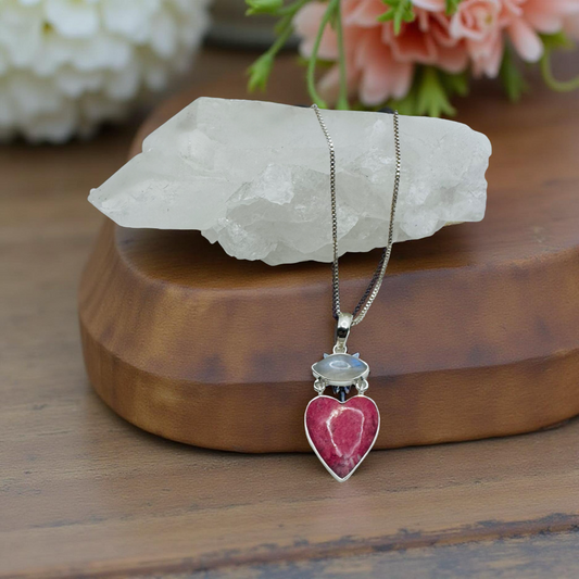 Authentic Thulite and Rainbow Moonstone Pendant