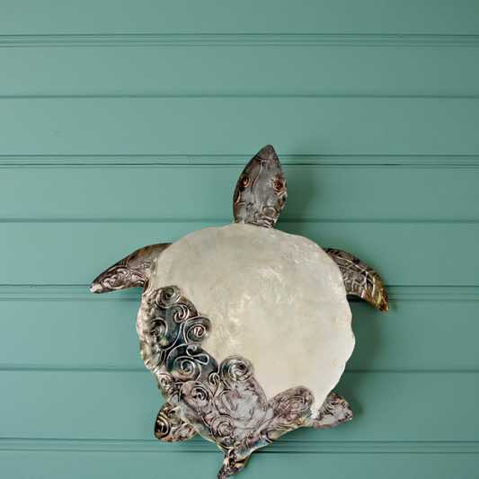 White Capiz Shell & Metal Sea Turtle Wall Art