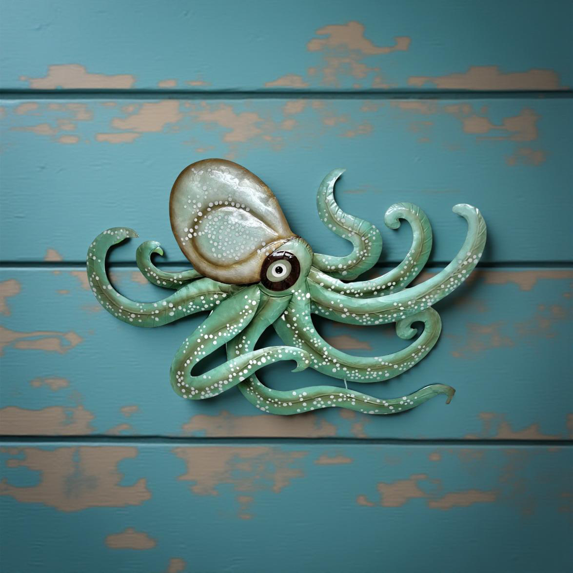 Capital Shell & painted metal Octopus wall art