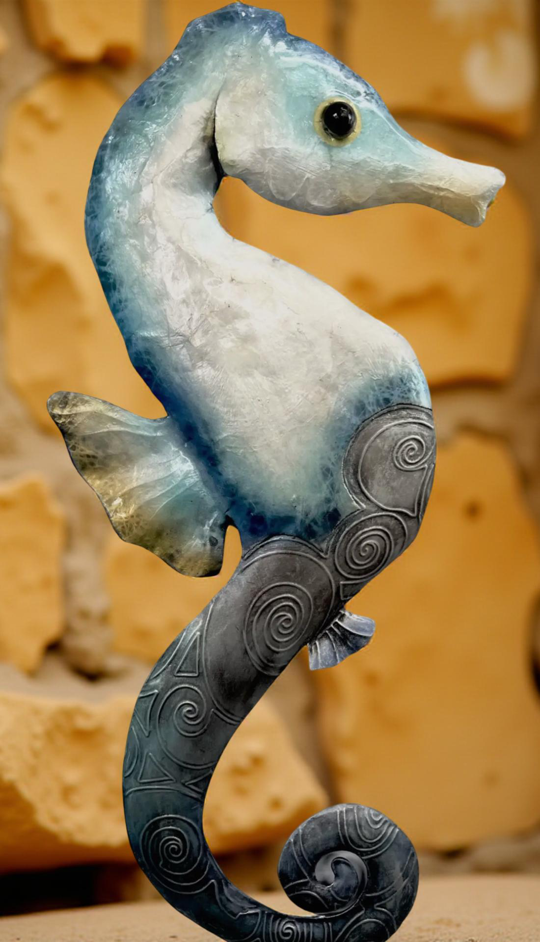 Blue Sea Horse Capiz & Metal Wall Art