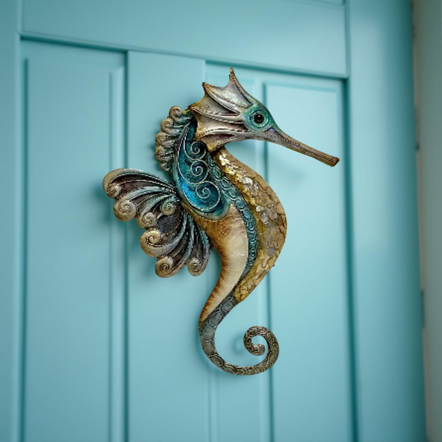 Capiz Shell & Metal Sea Horse Wall Art
