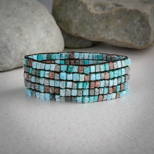 Turquoise Hue Watercolor Bead Stretch Bracelet