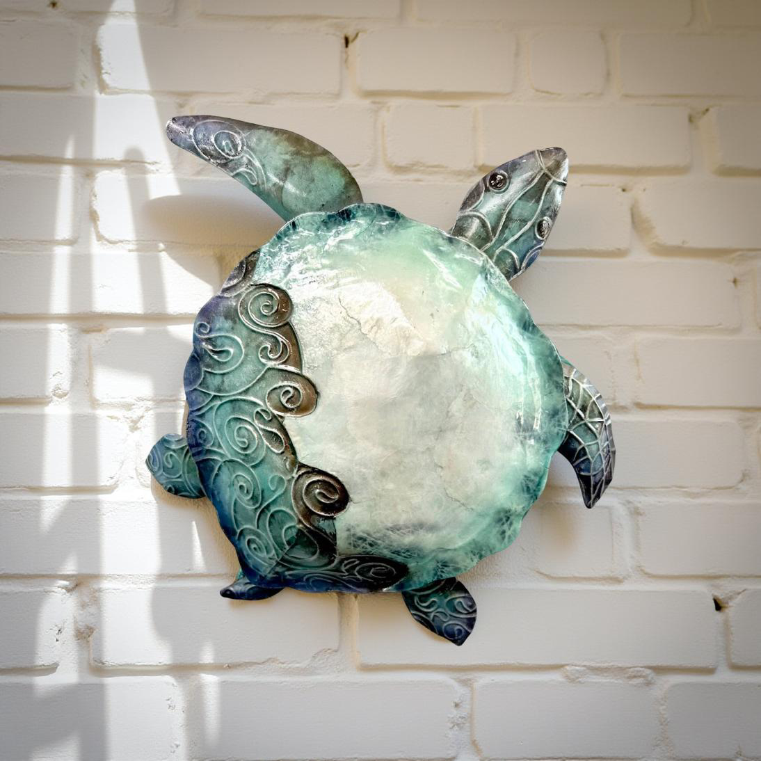 Blue Capiz Shell & Metal Sea Turtle Wall Plaque