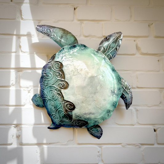 Blue Capiz Shell & Metal Sea Turtle Wall Plaque
