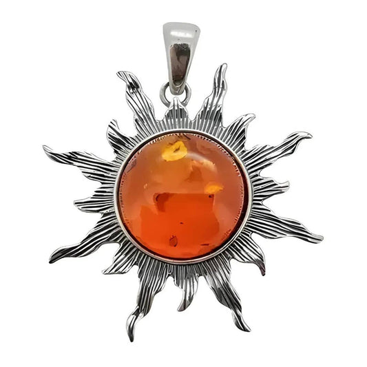 Sun Cognac Amber Silver Pendant