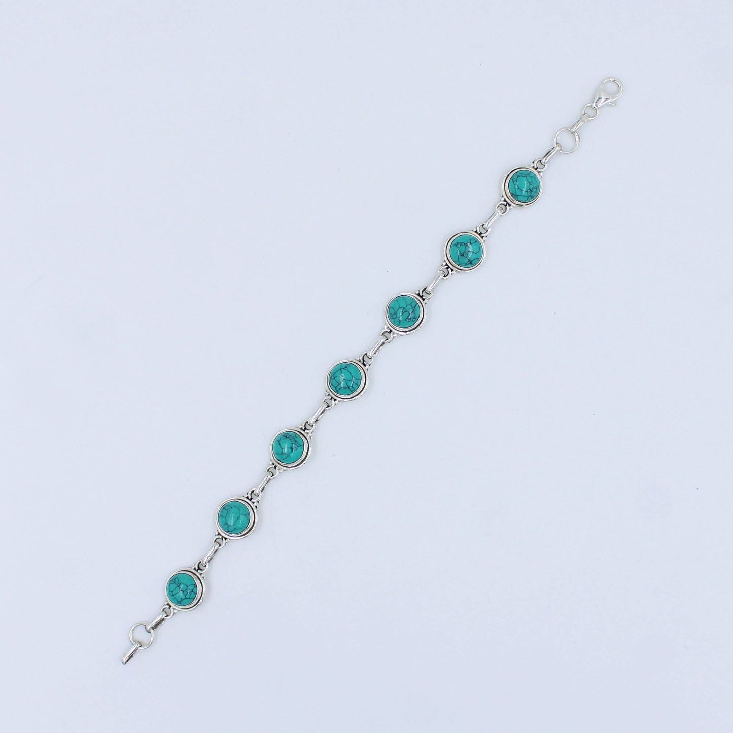 Natural Turquoise Cabochon 925 Sterling Silver Bracelet